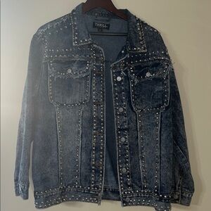 Thrill Studded Denim Jean Jacket - Black and Gray